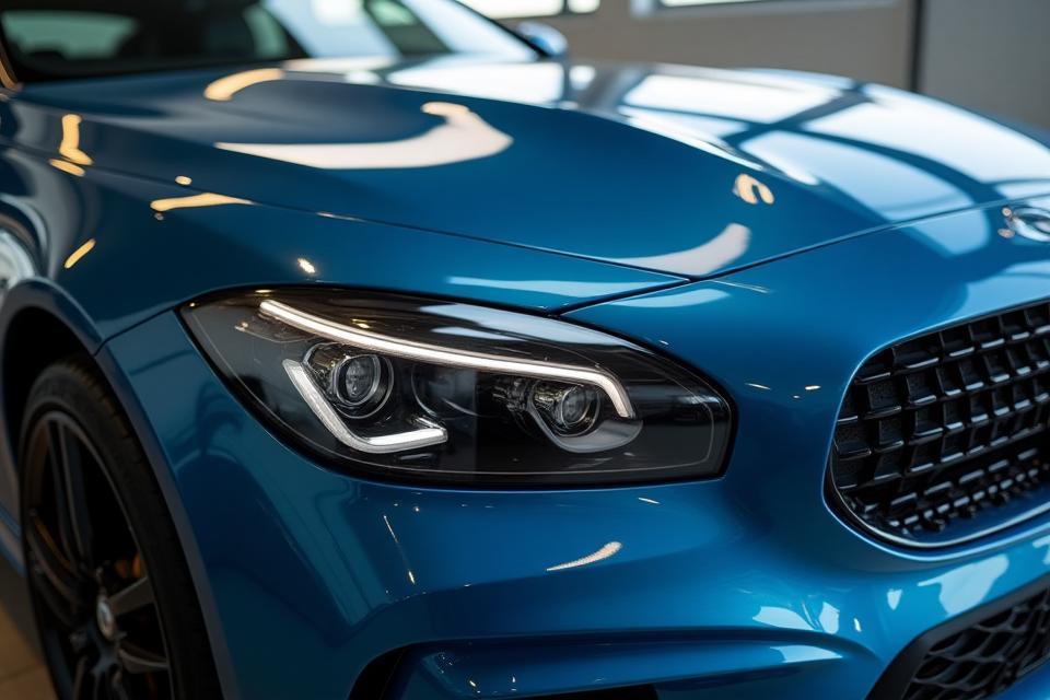 Close-up of a perfectly cleaned and shiny car front