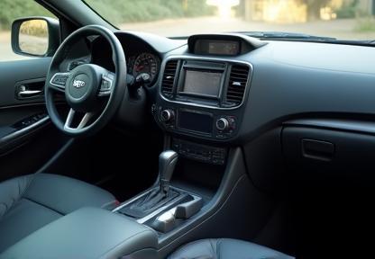 Clean car interior close up showing steering wheel and dashboard